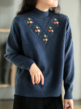 Women Printed High Neck Casual Sweater